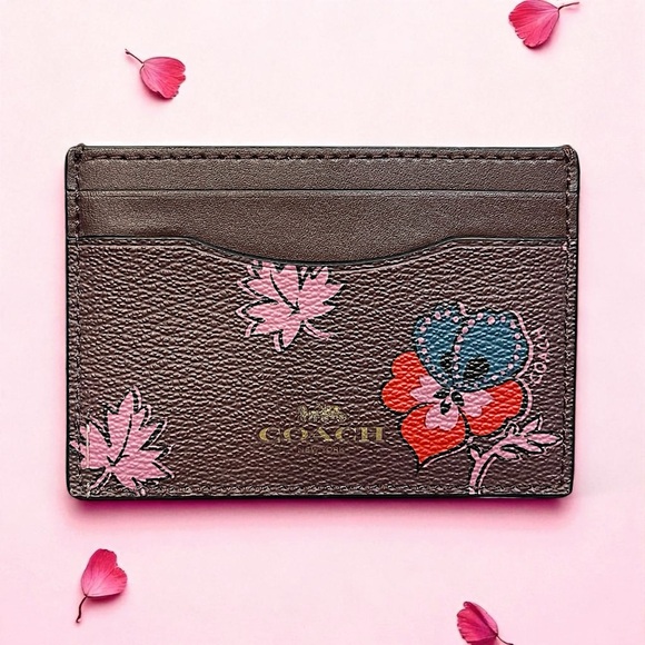 Coach Wildflower Slim Card Case F12773 Oxblood NWOT - Picture 1 of 4